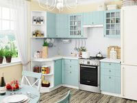 Небольшая угловая кухня в голубом и белом цвете Витебск
